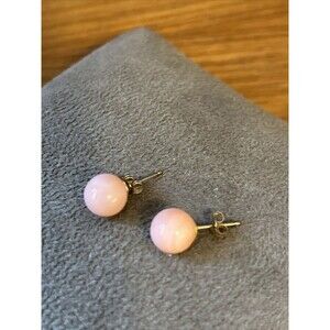 Stunning 14k Yellow Gold Natural Angel Skin Coral Ball  Earrings Stud Post